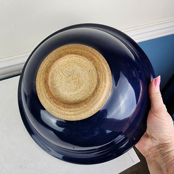 Large Cobalt Blue Pottery Bowl Signed - Picture 3 of 5